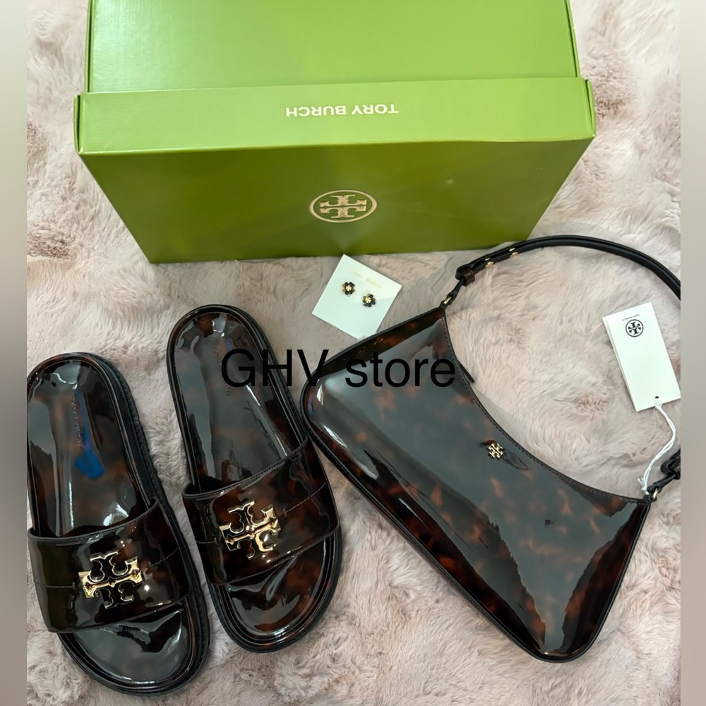 Tory Burch Emerson Brown Tortoise patent  Shoulder Bag - Picture 8 of 8